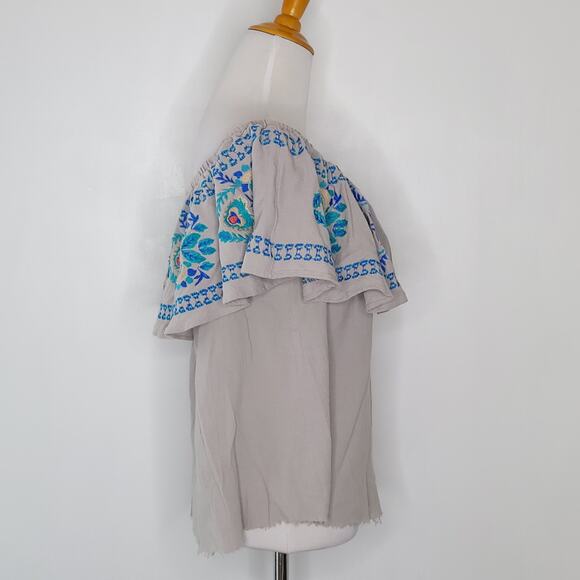 Soft Surroundings Peasant Blouse Embroidered Altered Blue Floral Medium - Picture 2 of 13